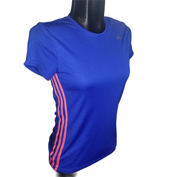 Adidas Blue T-Shirt With Pink Trim - Picture 2 of 6